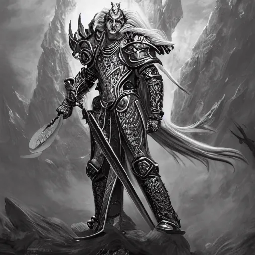 Image similar to anthropomorphized anthropomorphized white lion paladin in armor casting spell, evil, menacing pose, concept art, insanely detailed and intricate, hypermaximalist, elegant, ornate, hyper realistic, super detailed, art deco, cinematic, trending on artstation, magic the gathering artwork