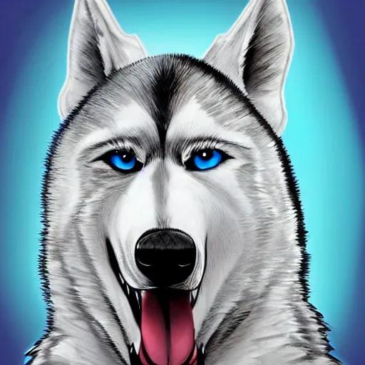 Prompt: Anthropomorphic husky, furry fandom, furry art