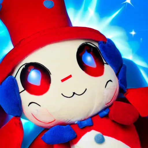 Image similar to cute fumo plush of a boy magician, red and blue uniform, lens flare, vray