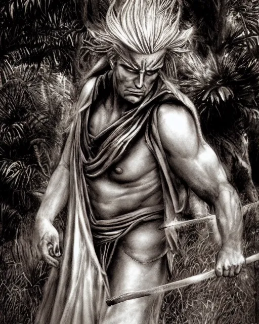 Prompt: award winning 5 5 mm portrait photo of trump as songok ssj 3, in a park by luis royo.