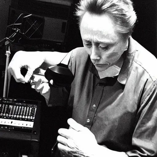 Image similar to “Christopher Walken in recording studio with a cowbell”