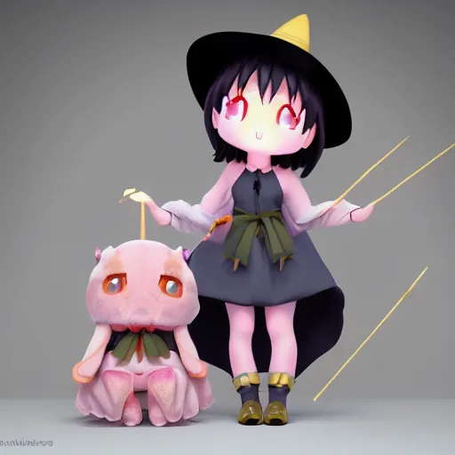 Image similar to cute fumo plush of a girl casting a summoning spell, witch, glowing, vray