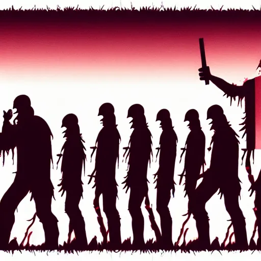 Prompt: a zombie horde, silhouette illustration
