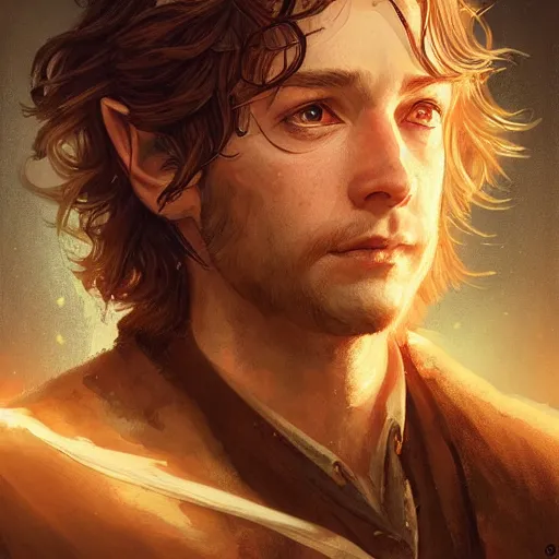 Prompt: masterpiece portrait of a RPG hobbit, D&D, fantasy, highly detailed, digital painting, sharp focus, illustration, art by artgerm and Edmiston and greg rutkowski and magali villeneuve