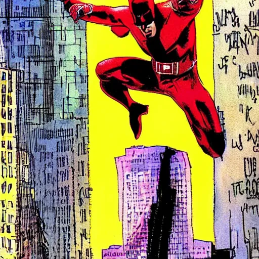 Prompt: daredevil in nyc, by david mack and bill sienkiewicz
