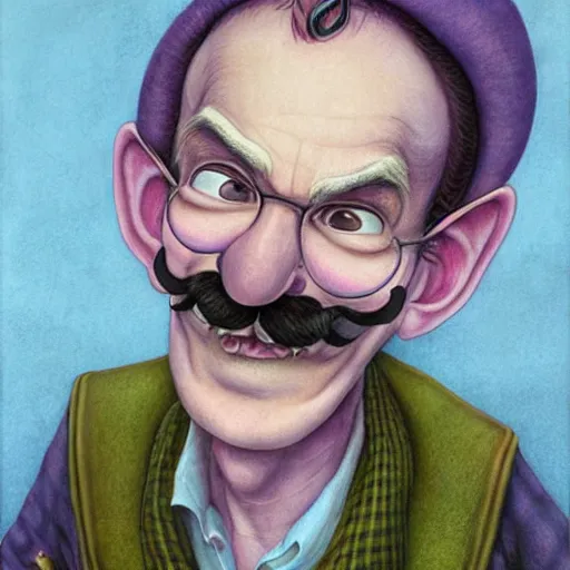 Image similar to Portrait of Waluigi, artwork by Daniel Merriam,