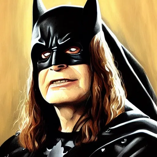 Image similar to portrait of Ozzy Osbourne as batman, highly detailed, artstation, concept art, sharp focus, illustration, art by Carel Fabritius