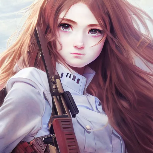 Prompt: soldier girl, italy, anime style, long hair, hair down, symmetrical facial features, girls frontline cg, hyper realistic, pale skin, 4 k, rule of thirds, extreme detail, detailed drawing, trending artstation, hd, fantasy, d & d, by alphonse mucha, greg rutkowski, sharp focus, backlit