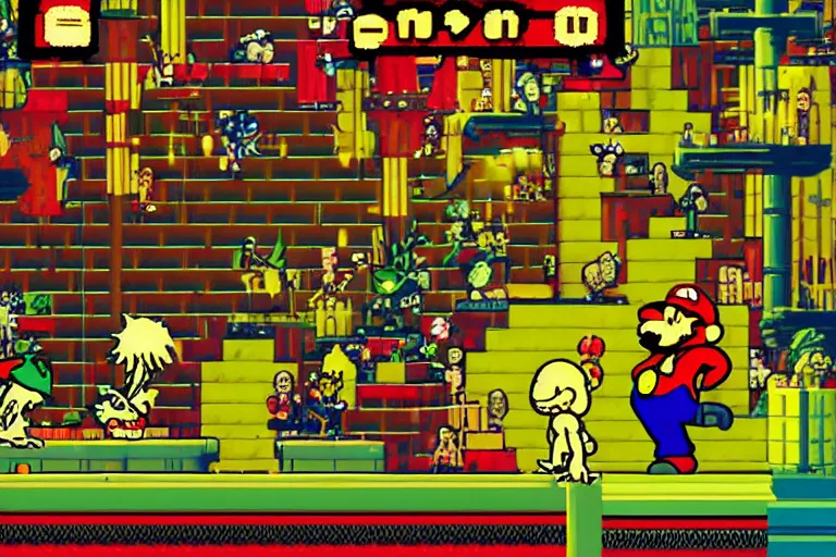 Prompt: “ a screenshot of hylics, mario is in the screenshot ”