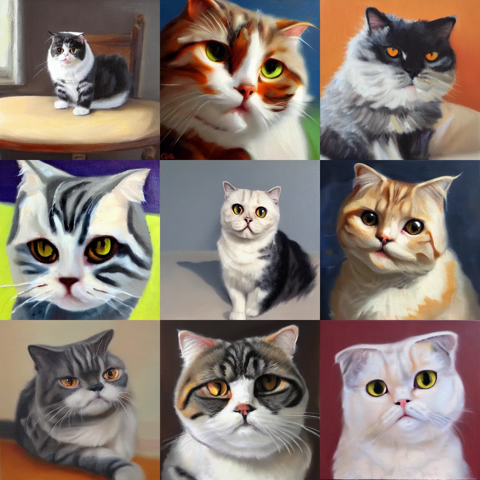 Prompt: a scottish fold cat, expressive oil painting