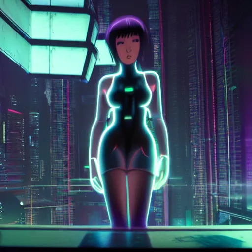 Image similar to Cybernetic Ghost in the shell in a night club, octane