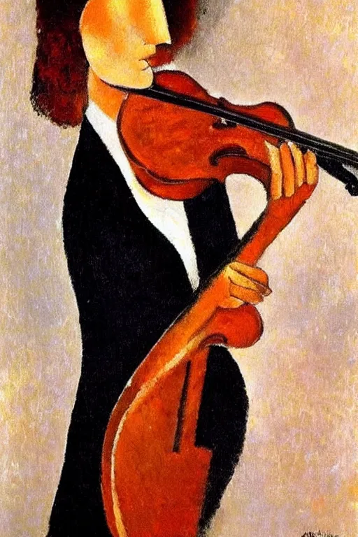 Prompt: violin player portait by modigliani, intricate, highly detailed, hyper realistic, soft shadow