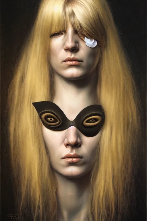 Prompt: hyper realistic portrait of blonde girl with an eyepatch in the style of wayne barlowe, gustav moreau, goward, bussiere, roberto ferri, santiago caruso, luis ricardo falero, austin osman spare