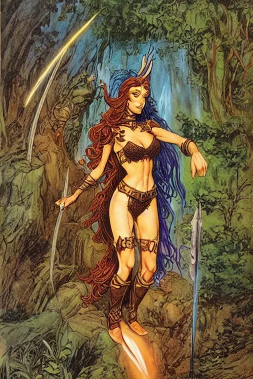Prompt: A beautiful Elf woman by larry Elmore, Jeff easley and Frank Frazetta, and Boris Valejo
