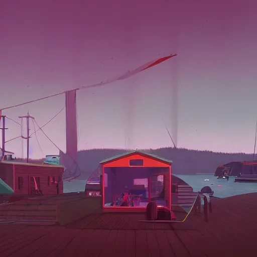 Image similar to yachting club by simon stalenhag