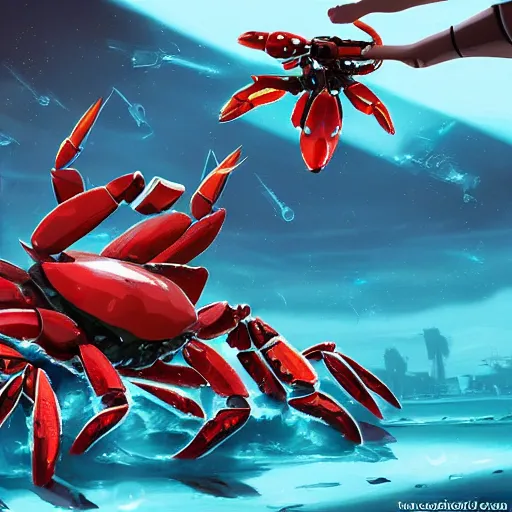 Prompt: obama piloting a mecha crab fighting the lobsters insurgent, digital art, trending on cgsociety