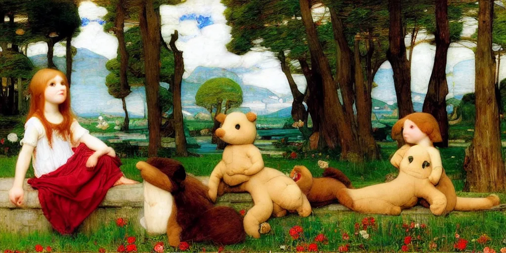 Image similar to 3 d precious moments plush animal, master painter and art style of john william waterhouse and caspar david friedrich and philipp otto runge