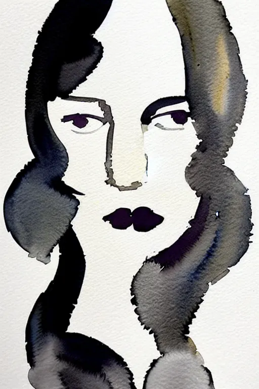 Image similar to beautiful face woman, grey, colorless and silent, watercolor portrait by David downton