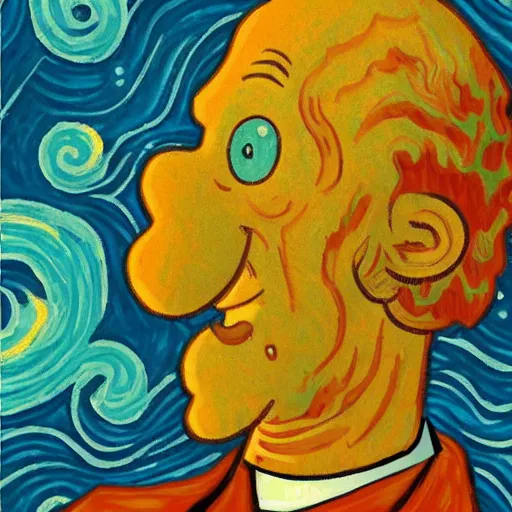 Prompt: handsome squidward, giga chad, van gogh style