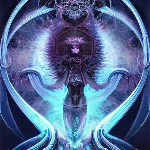 Prompt: a portrait of gemini light and dark neon grim reaper character portrait made of fractals facing each other, ultra realistic, wide angle, intricate details, the fifth element artifacts, highly detailed by peter mohrbacher, hajime sorayama, wayne barlowe, boris vallejo, aaron horkey, gaston bussiere, craig mullins