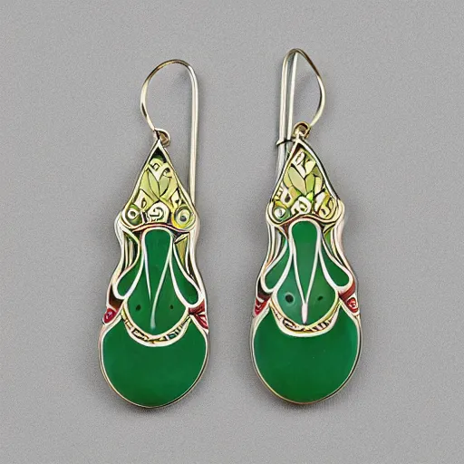 Image similar to ivory emerald porcelain enamel artnouveau earrings