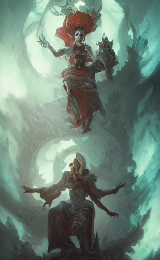 Image similar to portrait of the necromancer by peter mohrbacher