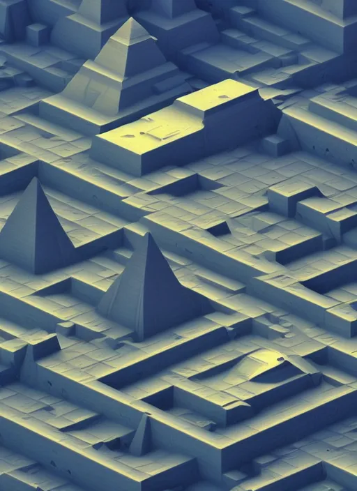 Image similar to a low poly isometric render of futuristic egypt with pyramids in the style of monument valley, intricate, elegant, smooth shading, soft lighting, illustration, simple, solid shapes, by magali villeneuve, jeremy lipkin and michael garmash, rob rey and kentaro miura style, octane render, zaha hadid