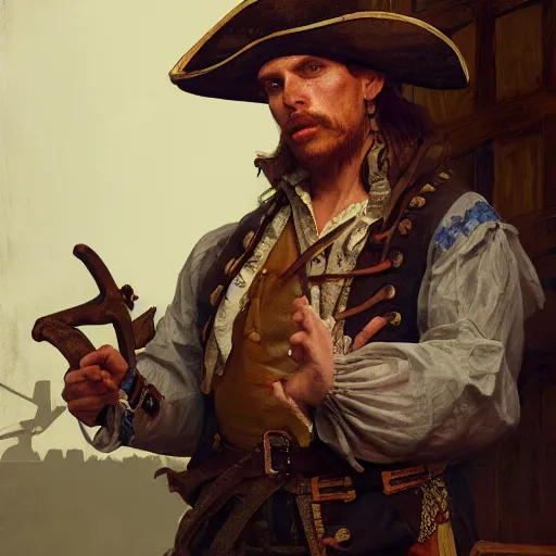 Prompt: Jerma985 as a 16th century pirate, intricate, highly detailed, digital painting, artstation, concept art, sharp focus, illustration, art by greg rutkowski and alphonse mucha