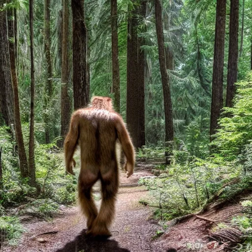 Image similar to Bigfoot walking through the forest, trailcam footage, 4K details