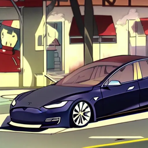 Prompt: tesla in an anime about cars