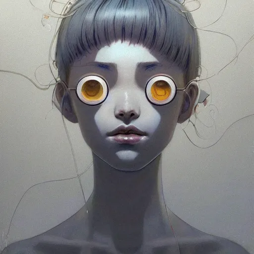 Image similar to prompt : grey portrait soft light painted by james jean and katsuhiro otomo and erik jones, inspired by evangeleon anime, smooth face feature, intricate oil painting, high detail illustration, sharp high detail, manga and anime 1 9 9 9