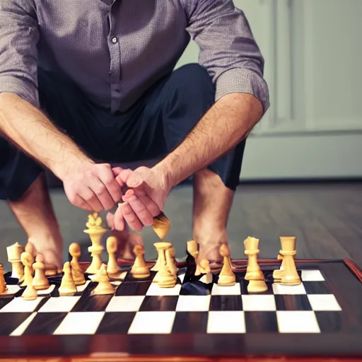 Prompt: angry man flipping over the chessboard after losing, ultra realistic