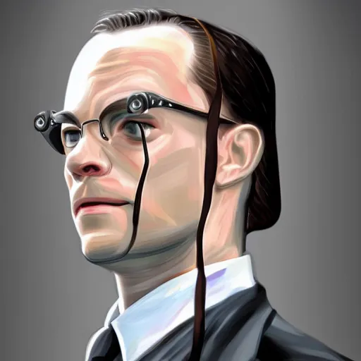Image similar to forrest gump as agent smith from the matrix, hyper realistic, digital art