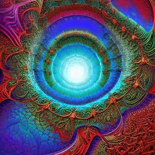 Image similar to a beautiful 3 d painting of a sprawling intricate fractal populated by mandelbrot fractals by android jones and alex grey and mandelbrot, volumetric lighting, dynamic lighting, dramatic lighting, high contrast, concept art, carved marble, sacred geometry, religious, magic realism, catholicpunk, stark, trending on artstation