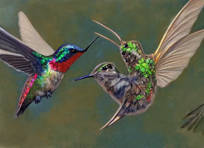 Image similar to a highly detailed beautiful portrait of a hummingbird monster, by gregory manchess, james gurney, james jean