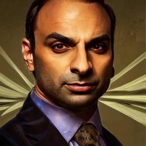 Prompt: portrait of Michael Mando as Saul Goodman, elegant, intricate, headshot, highly detailed, digital painting, artstation, concept art, sharp focus, illustration, art by artgerm and greg rutkowski and alphonse mucha