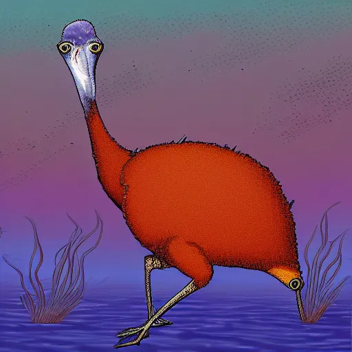 Image similar to a average tangerine colored ostrich midge in the deep sea, digital art