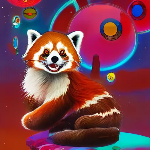 Image similar to red panda by takashi murakami,, beeple and james jean, aya takano color style, 4 k, super detailed, night sky, digital art, digital painting, celestial, majestic, colorful