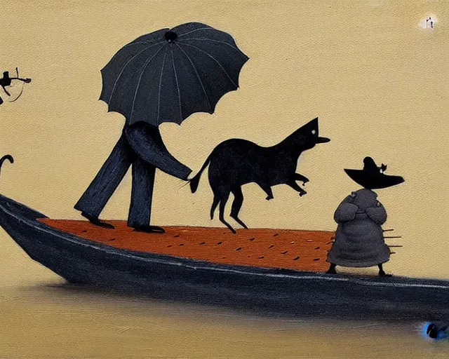 Image similar to a painting by sam toft and guy billout