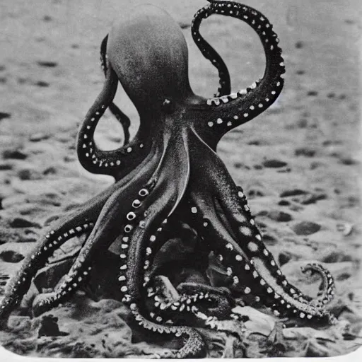 Image similar to vintage photograph of an octopus playing the blues