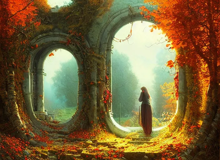 Image similar to autumn portal of love, ferdinand knab, alena aenami