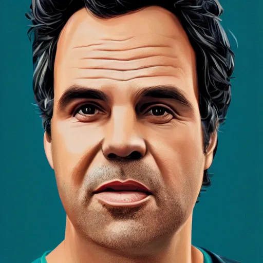 Image similar to portrait of mark ruffalo, highly detailed, centered, solid color background, digital painting