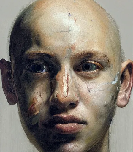 Image similar to a high quality, high detail, portrait of an attractive non - binary bald person by jenny saville