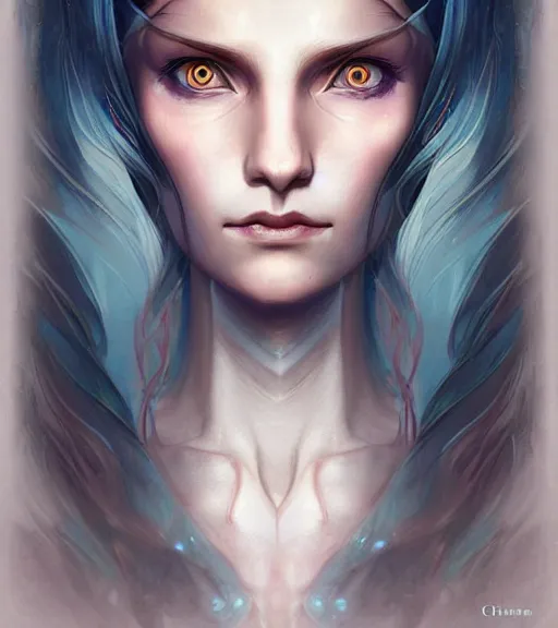 Prompt: A detailed digital art head on symmetrical fanart portrait of a cute elven woman with split coloredhair by Charlie bowater and lise deharme wlop, critical role