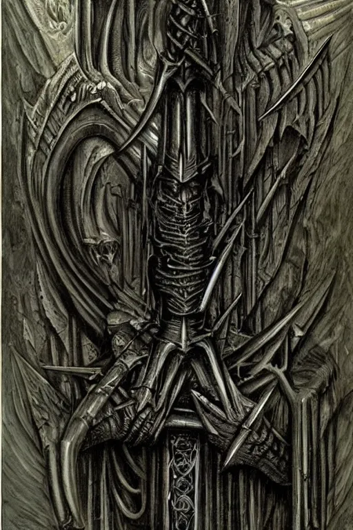 Prompt: a demonic sword by h r giger