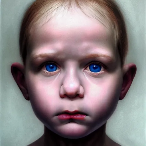 Image similar to high quality high detail portrait by gottfried helnwein, hd, unsettling look in the eyes, photorealistic lighting