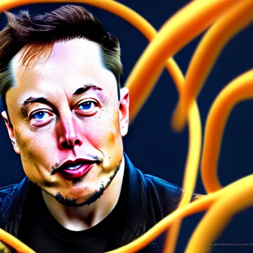 Image similar to digital art of elon musk with hair made of spaghetti photorealistic photoshop