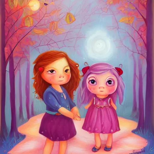 Image similar to a painting of a little girl and a bear, a storybook illustration by Jeremiah Ketner, deviantart contest winner, fantasy art, storybook illustration, digital illustration, deviantart hd