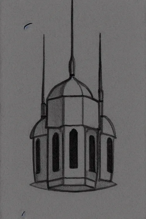 Image similar to a mosque in space in the style of a rough charcoal sketch