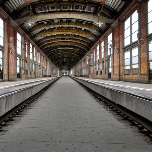 Image similar to antique railway station completely empty, realistic, high definition,